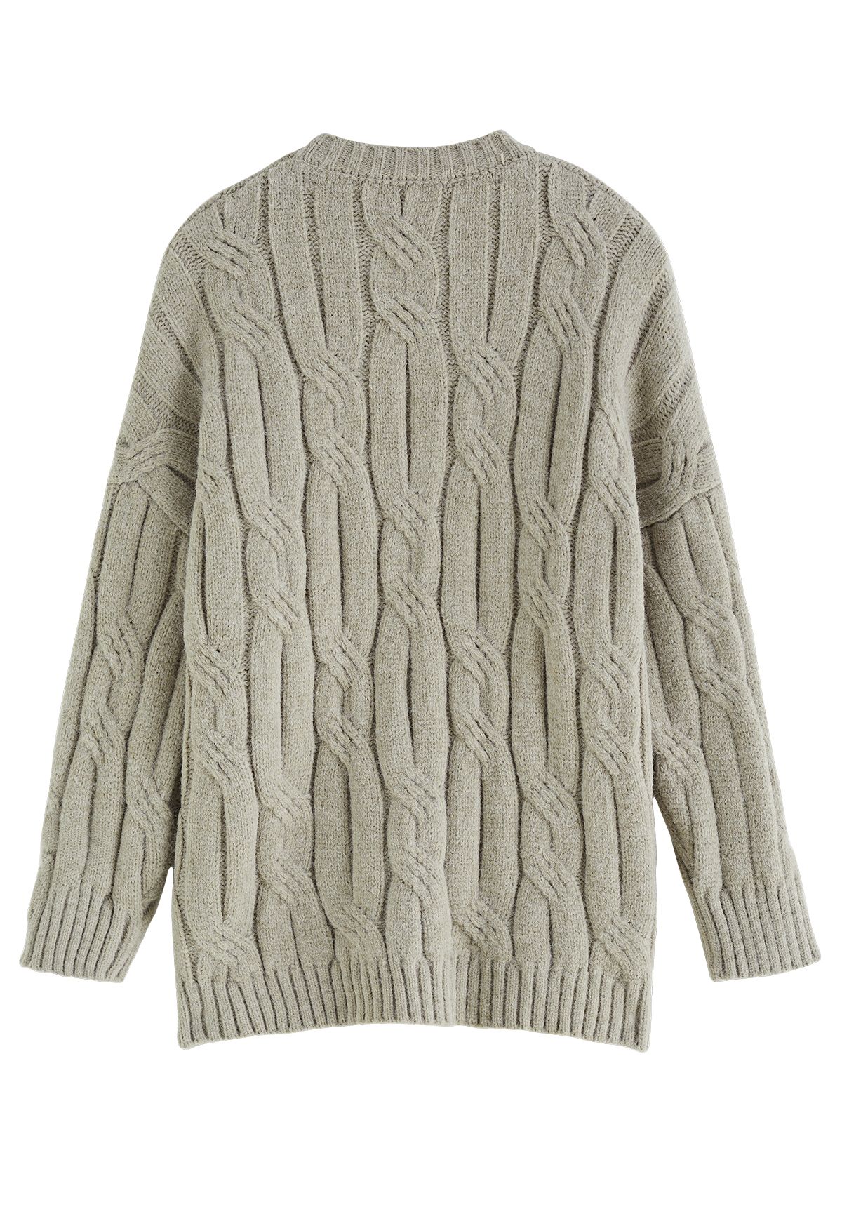 Suéter de punto con cuello redondo y textura trenzada en color salvia