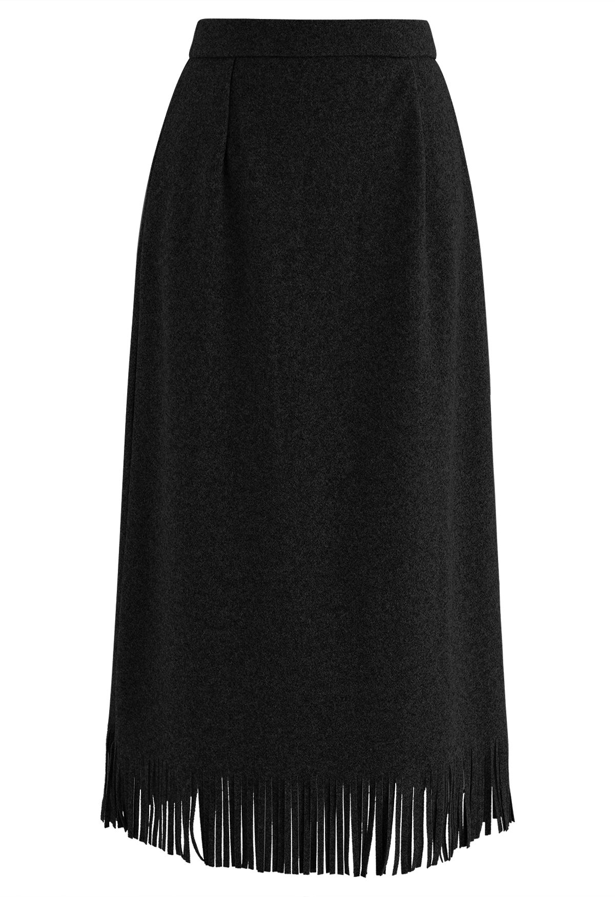 Falda de tubo con dobladillo de flecos de cintura alta en negro