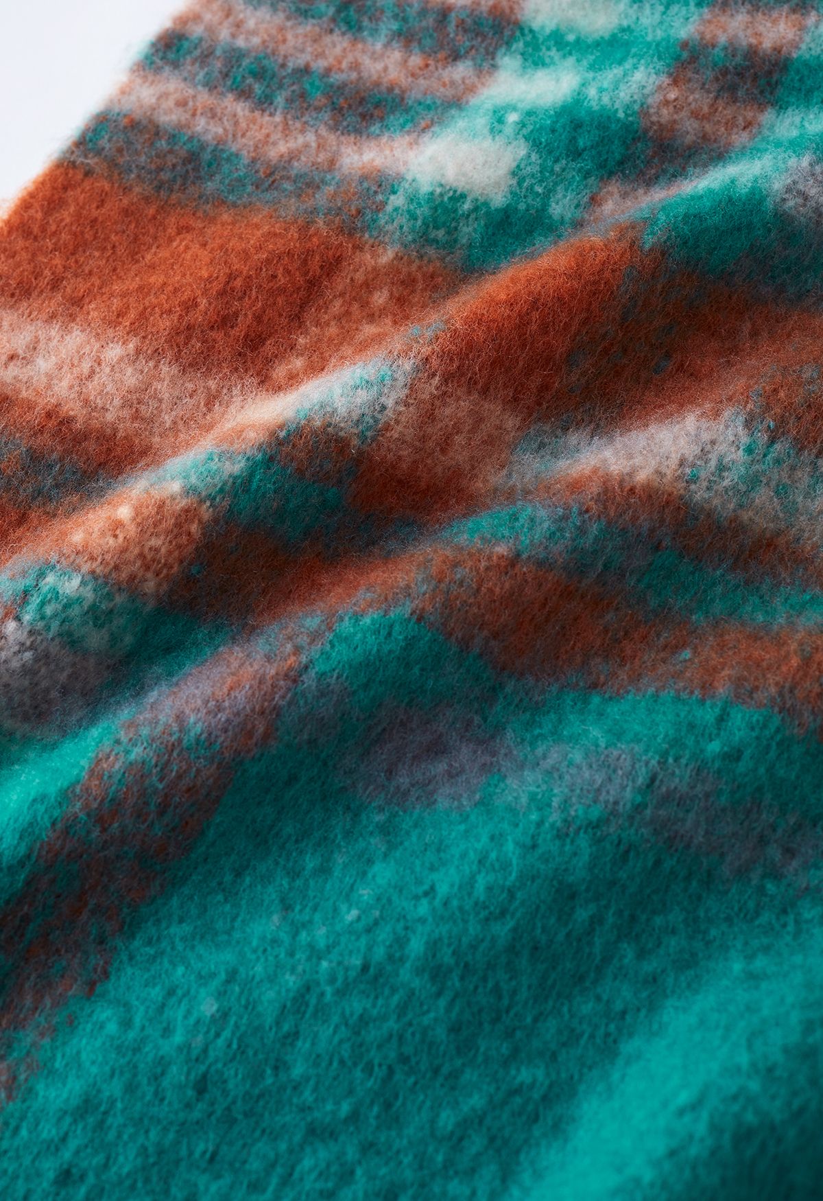 Bufanda Fuzzy Mohair Plaid Pattern en Turquesa