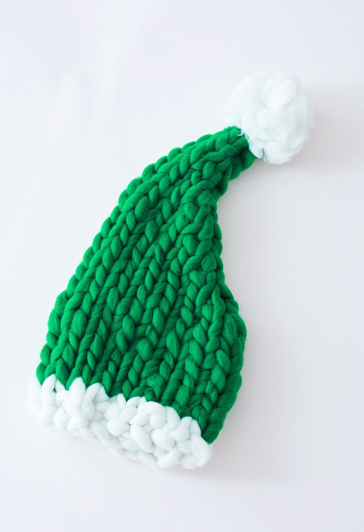 Gorro de Navidad Pom-Pom tejido a mano trenzado en verde