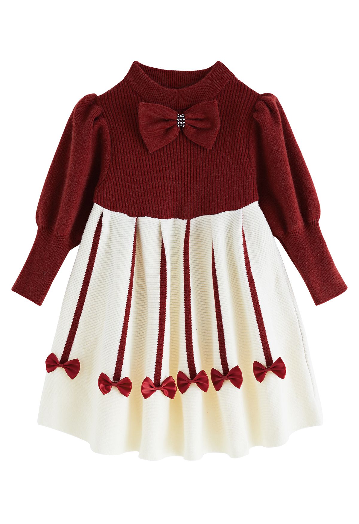 Vestido de punto con lazo rojo dulce para niños