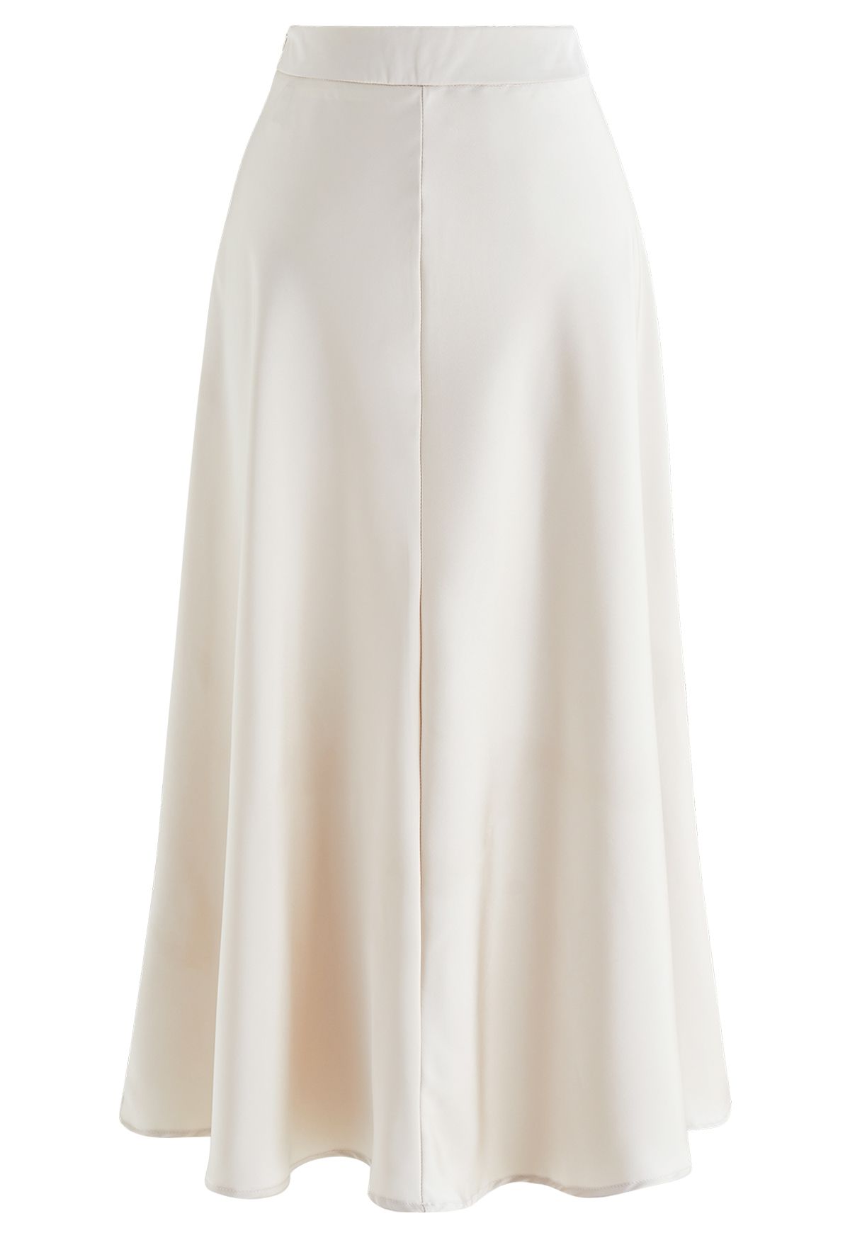 Falda larga drapeada de satén suave con costura media en marfil