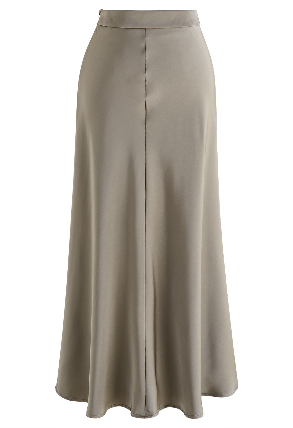 Falda larga drapeada de satén suave con costura media en gris topo