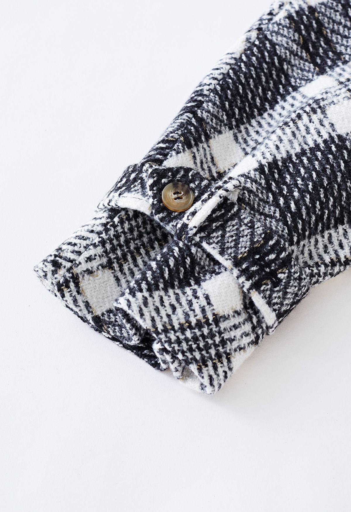 Conjunto de chaqueta corta de tweed a cuadros metalizados y falda plisada en blanco