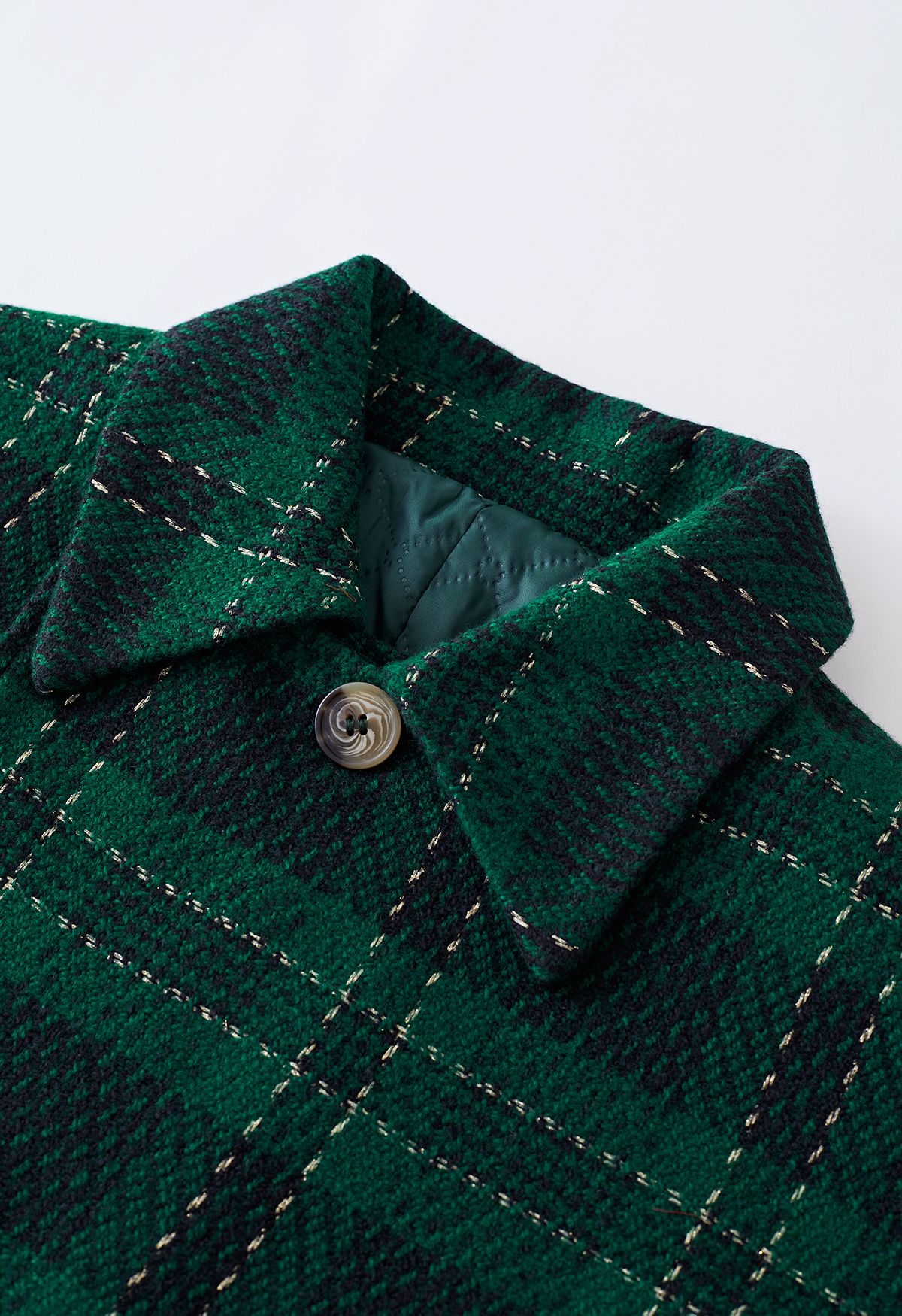 Conjunto de chaqueta corta de tweed a cuadros metalizados y falda plisada en verde