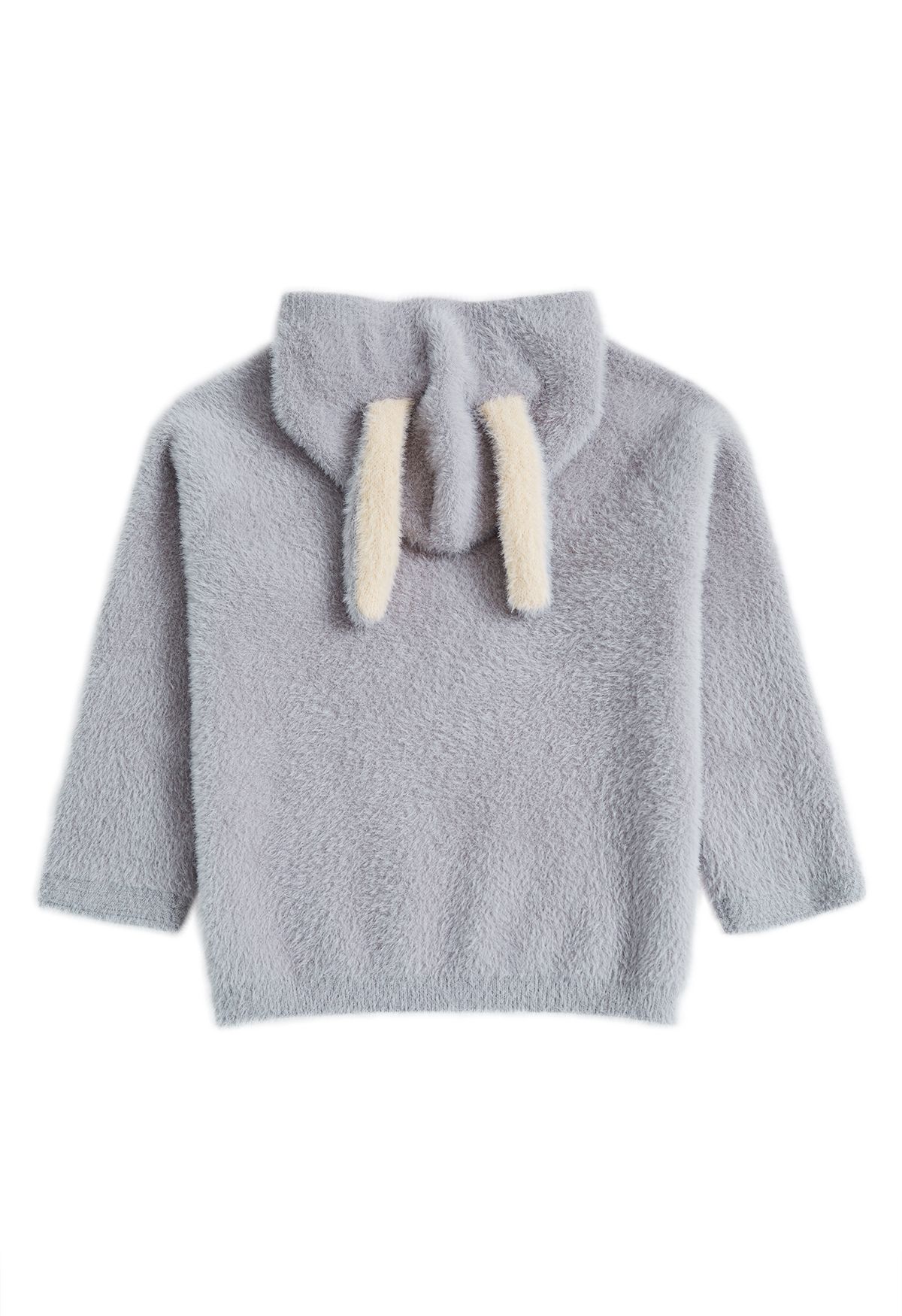 Suéter con capucha Lovely Bunny Fuzzy Knit en gris para niños