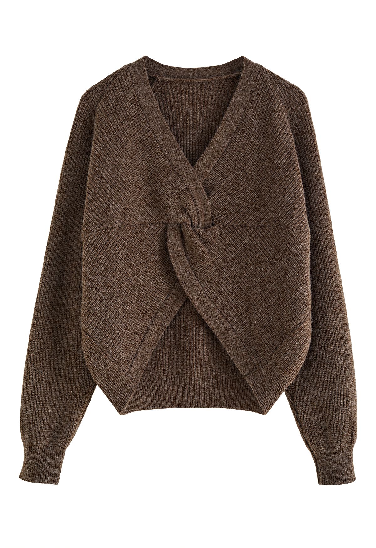 Suéter de color liso con parte delantera torcida en marrón