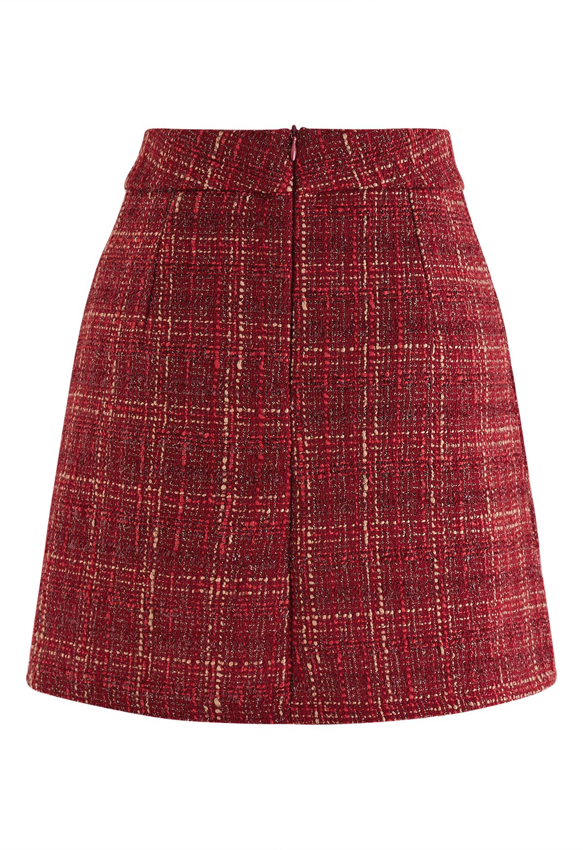 Minifalda de tweed a cuadros con hilo metalizado en rojo