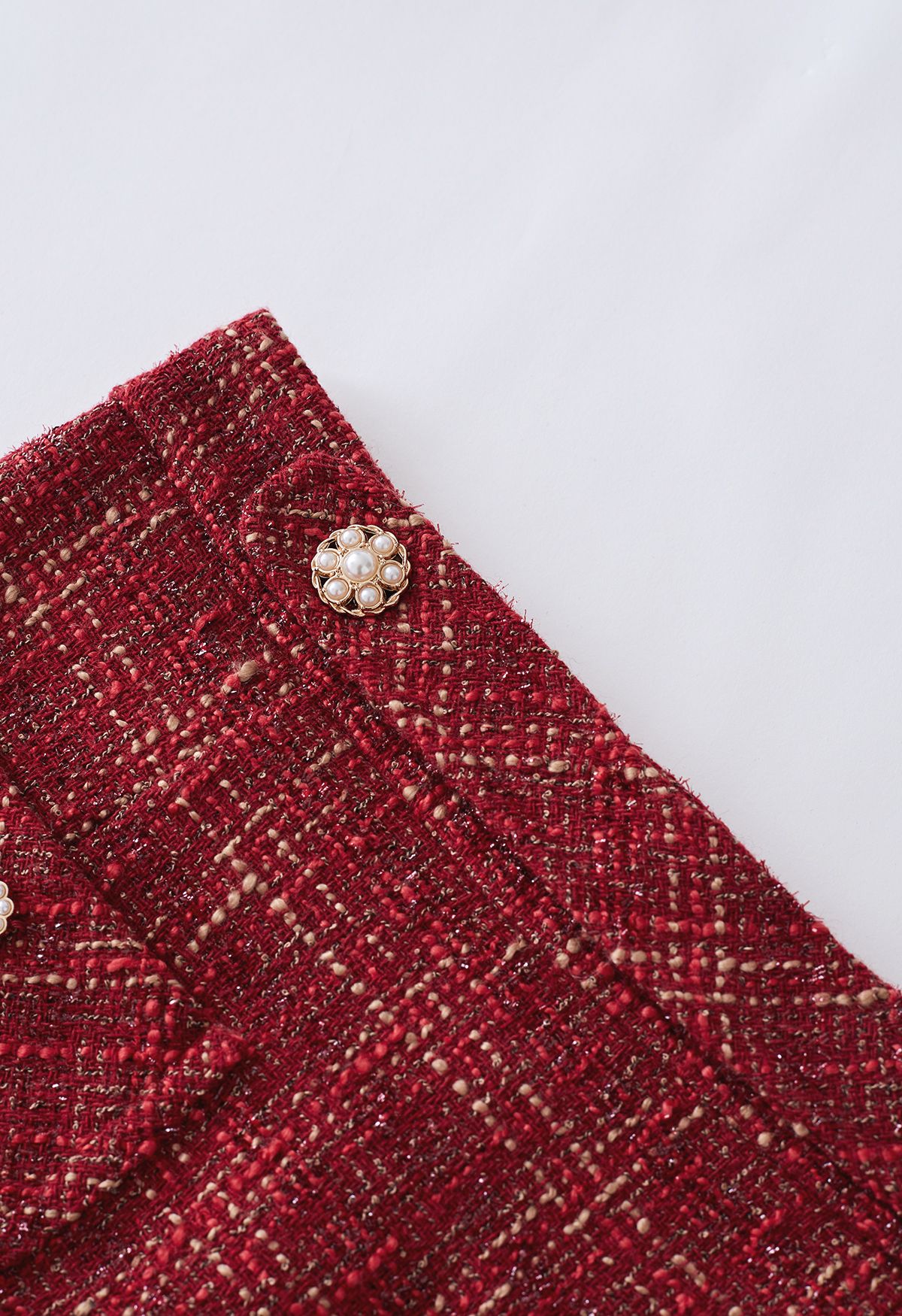 Minifalda de tweed a cuadros con hilo metalizado en rojo