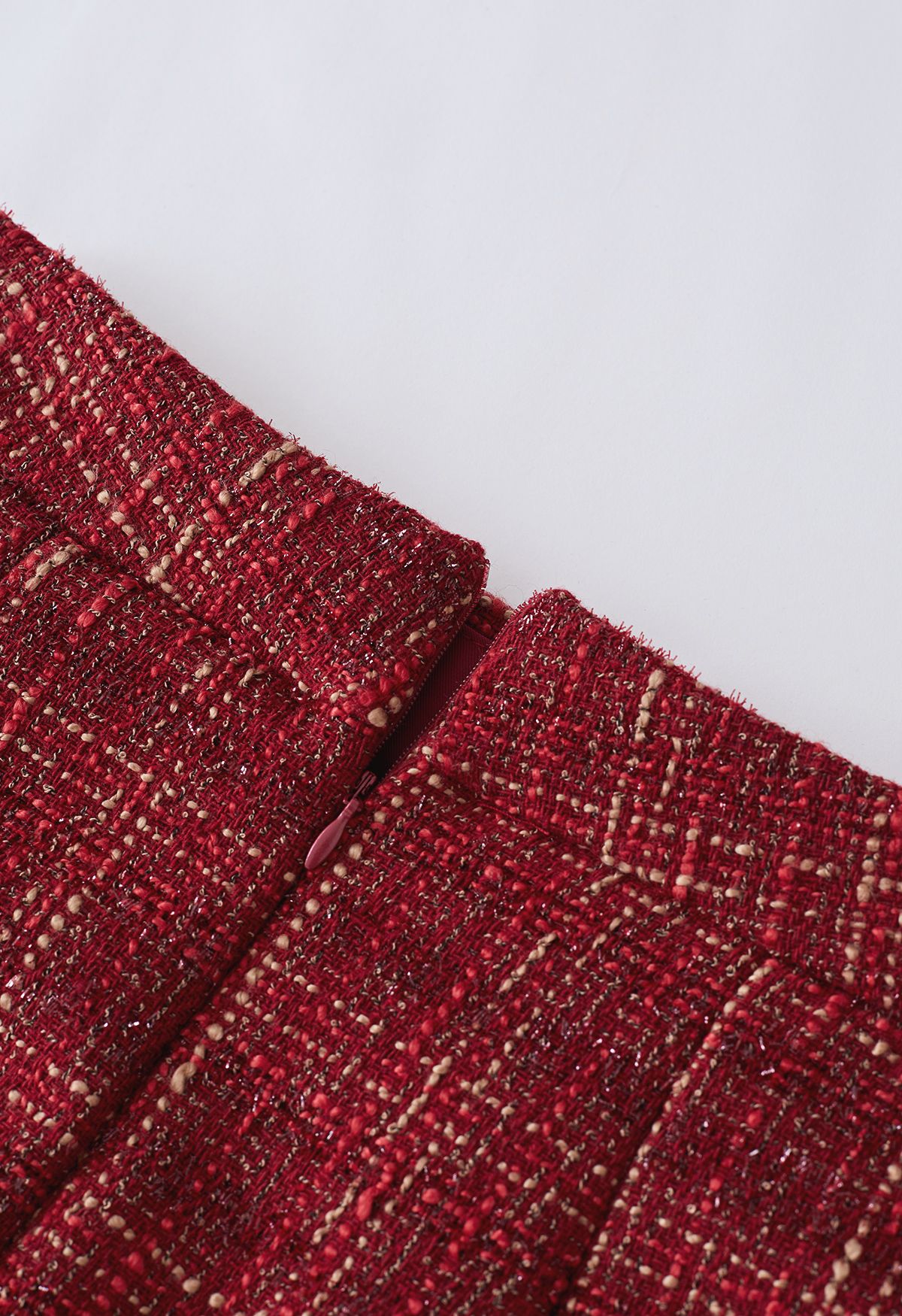 Minifalda de tweed a cuadros con hilo metalizado en rojo