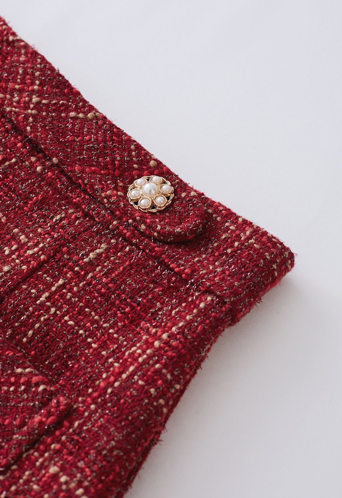 Minifalda de tweed a cuadros con hilo metalizado en rojo