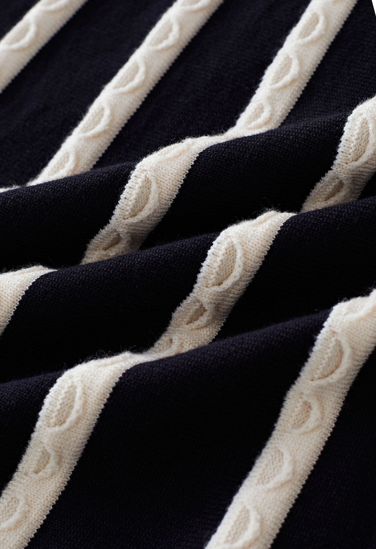 Falda de punto con textura ondulada de rayas de cebra en negro