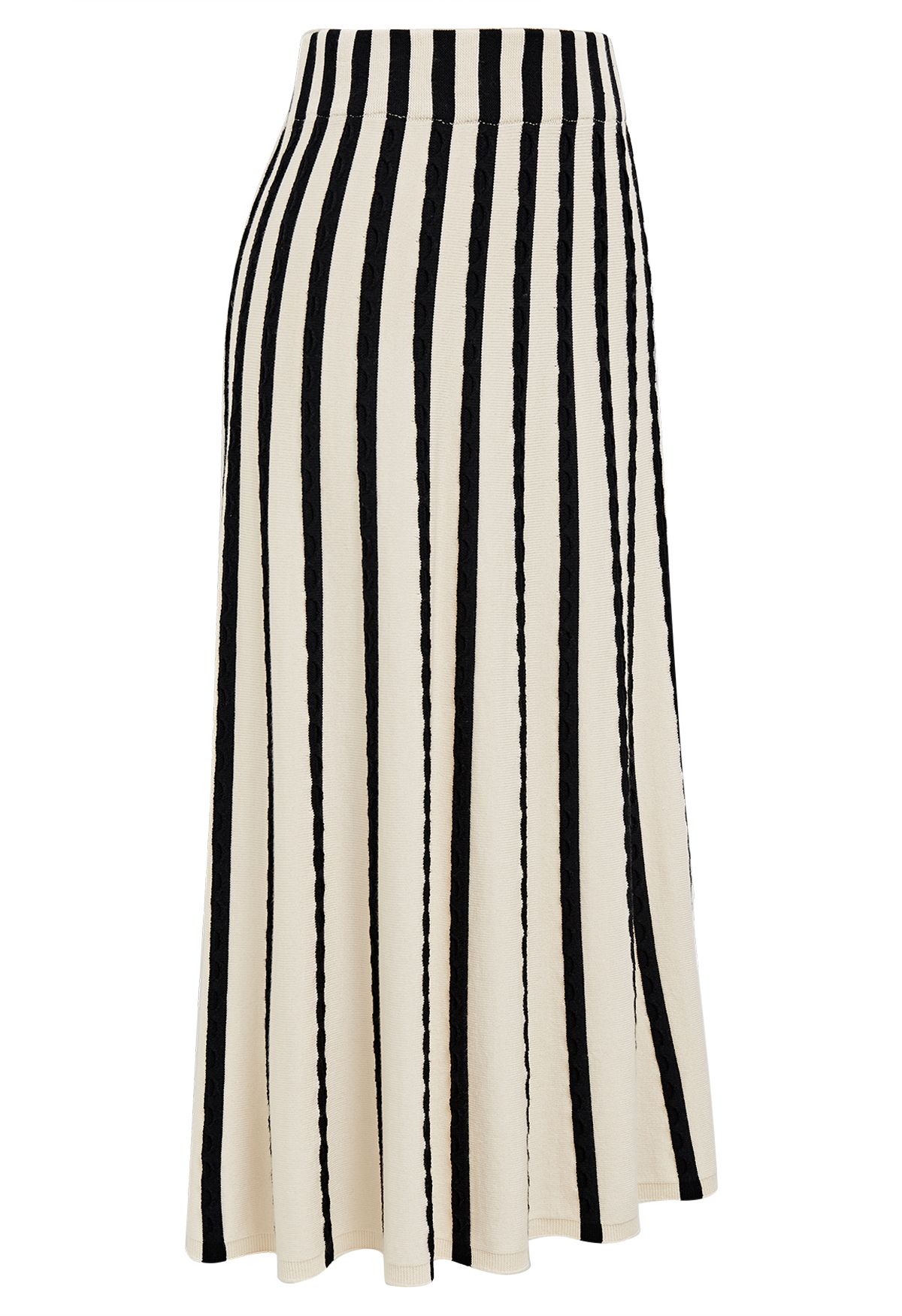 Falda de punto con textura ondulada de rayas de cebra en marfil