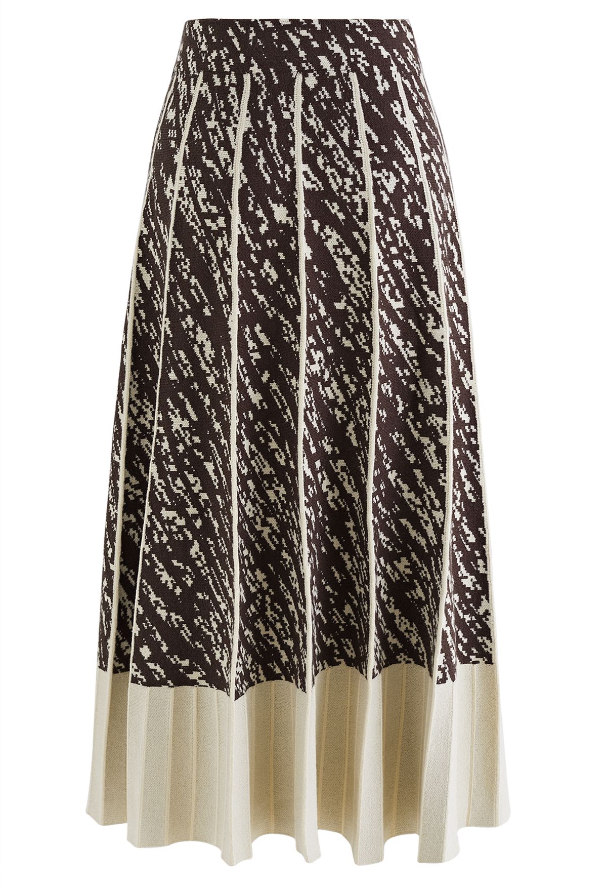 Falda de punto plisada con dobladillo en contraste en color crema