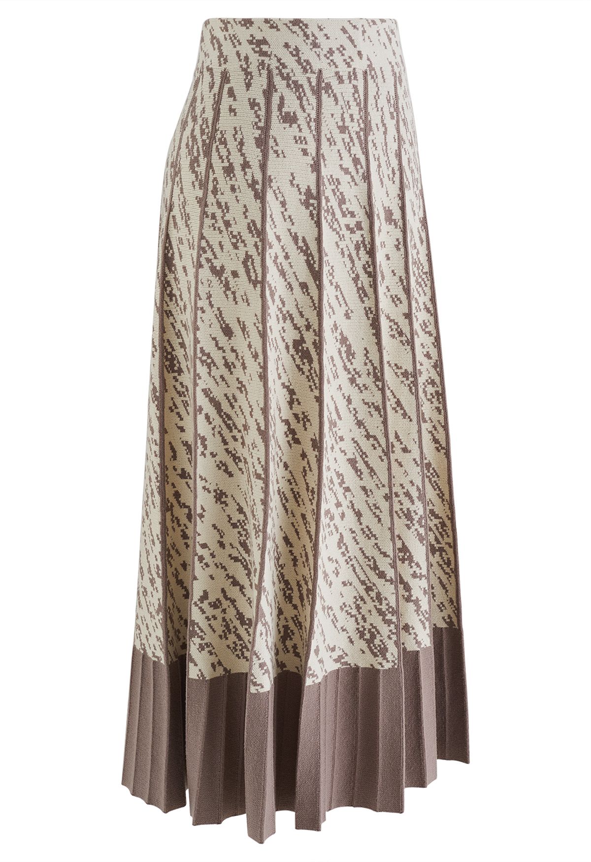 Falda de punto plisada con dobladillo en contraste en marrón