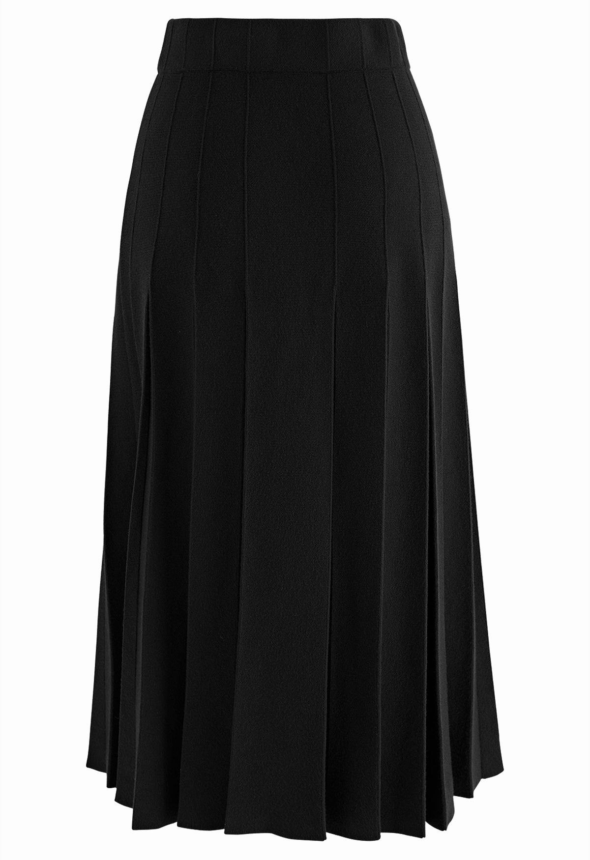 Falda midi de punto plisada con botones en negro