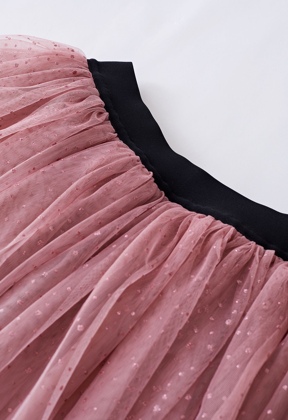 Falda midi de tul degradado con destellos festivos en rosa