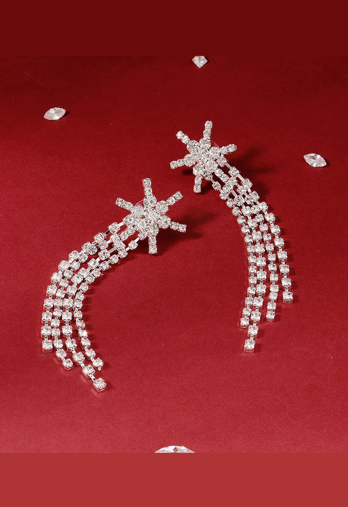 Aretes colgantes con borla de diamantes completos de hexagrama