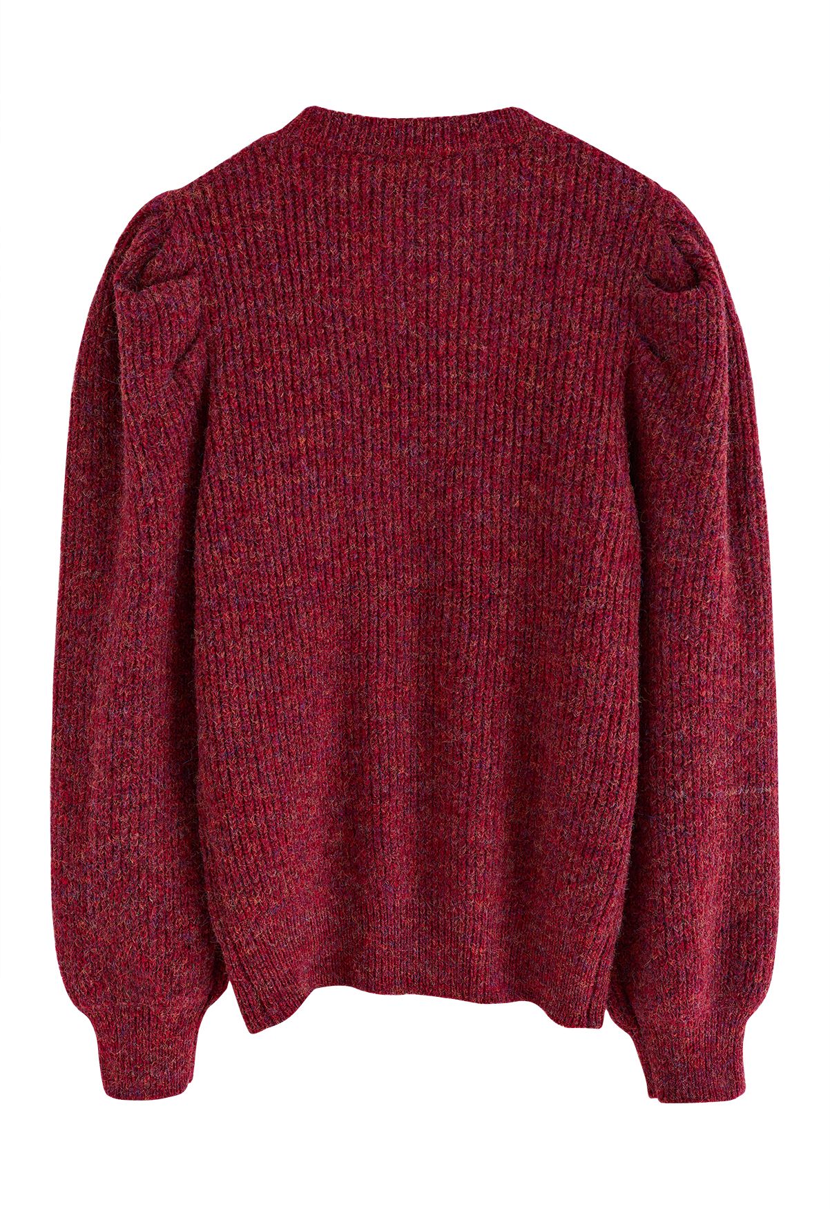 Suéter acanalado de manga farol de mezcla de punto en rojo