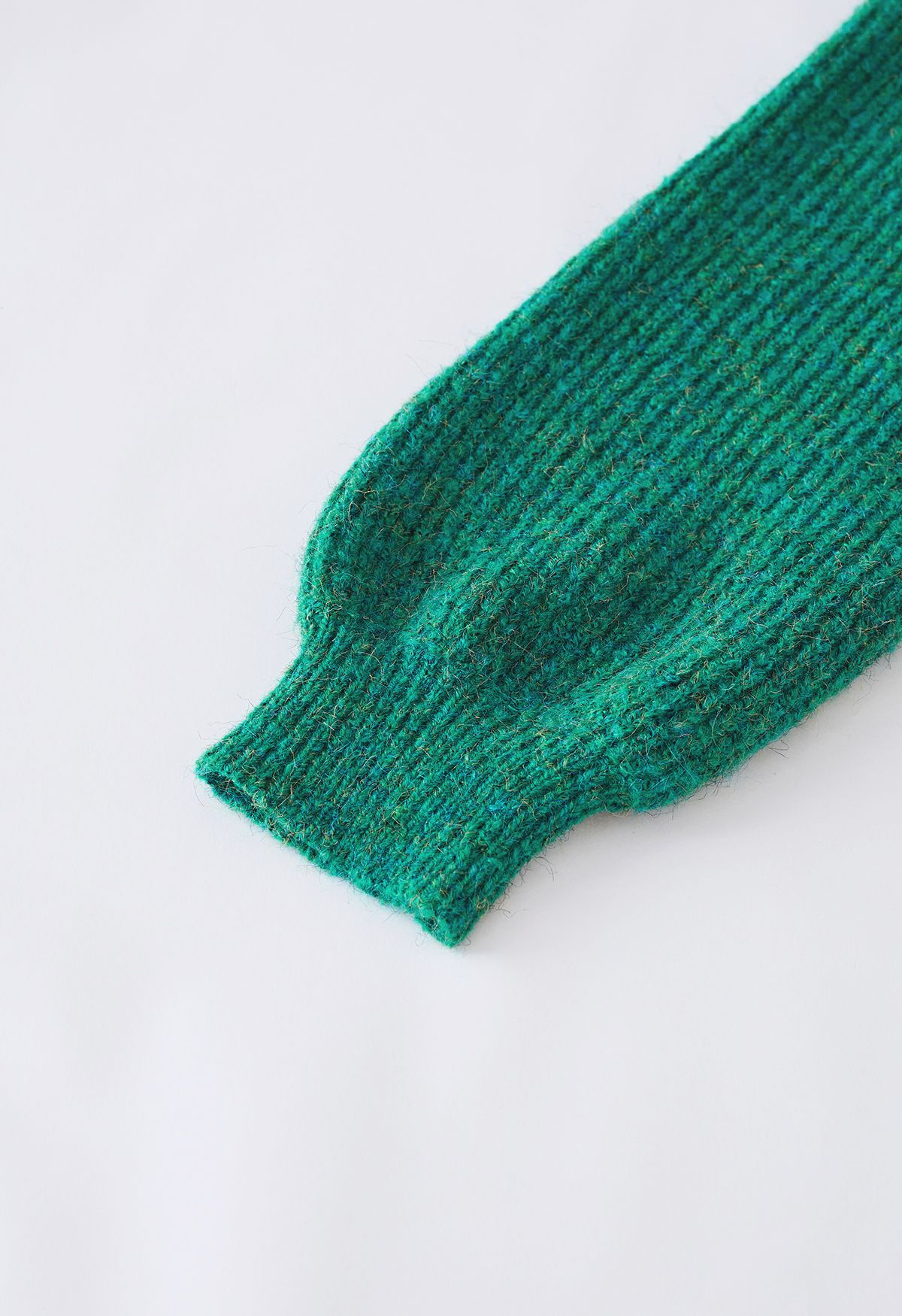 Suéter acanalado de mezcla de punto con mangas abullonadas en verde
