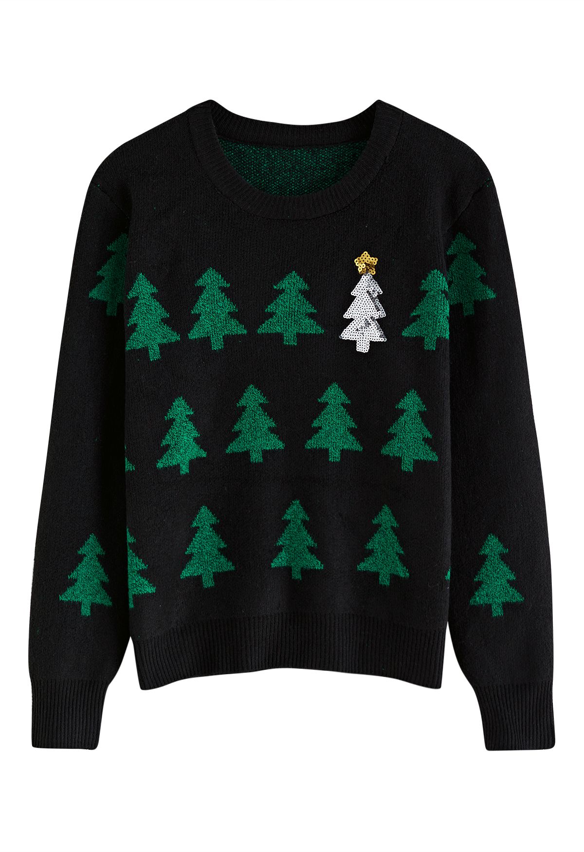 Suéter de punto de árbol de Navidad con lentejuelas en negro