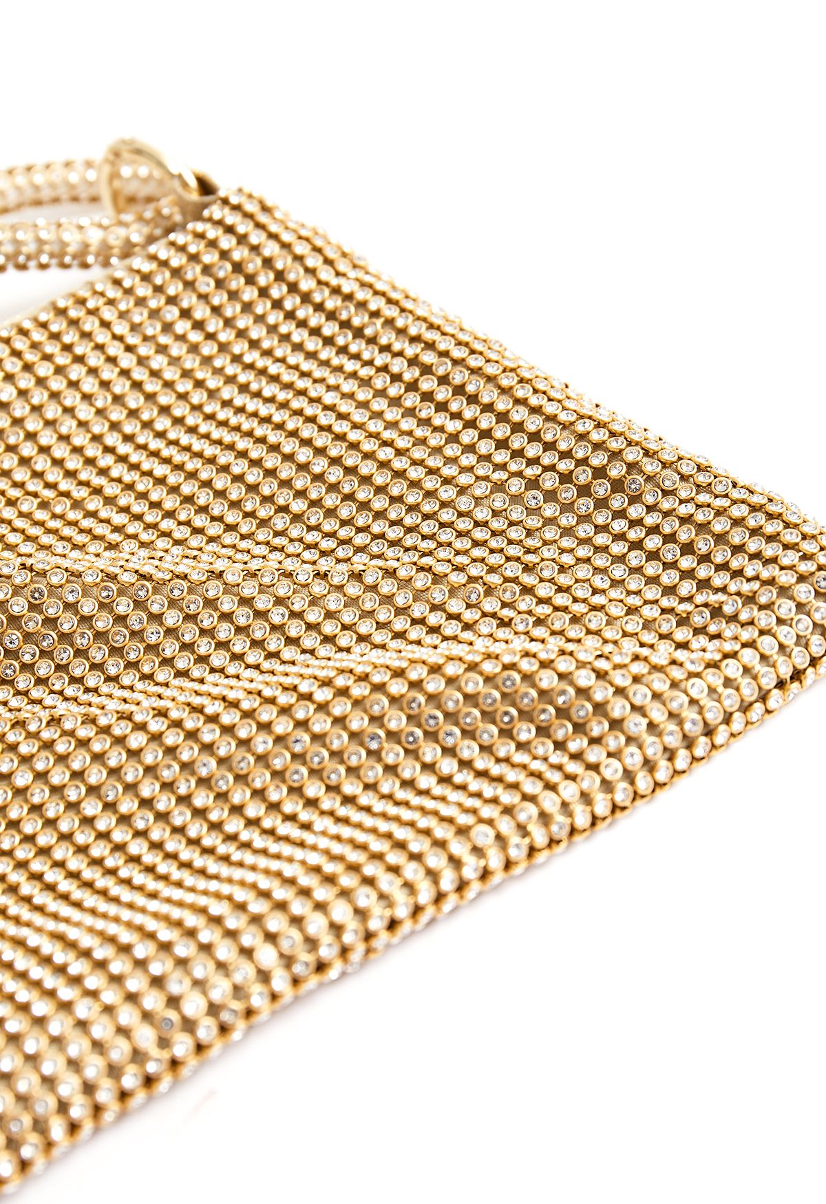Bolso de hombro de doble cuerda con diamantes completos en dorado