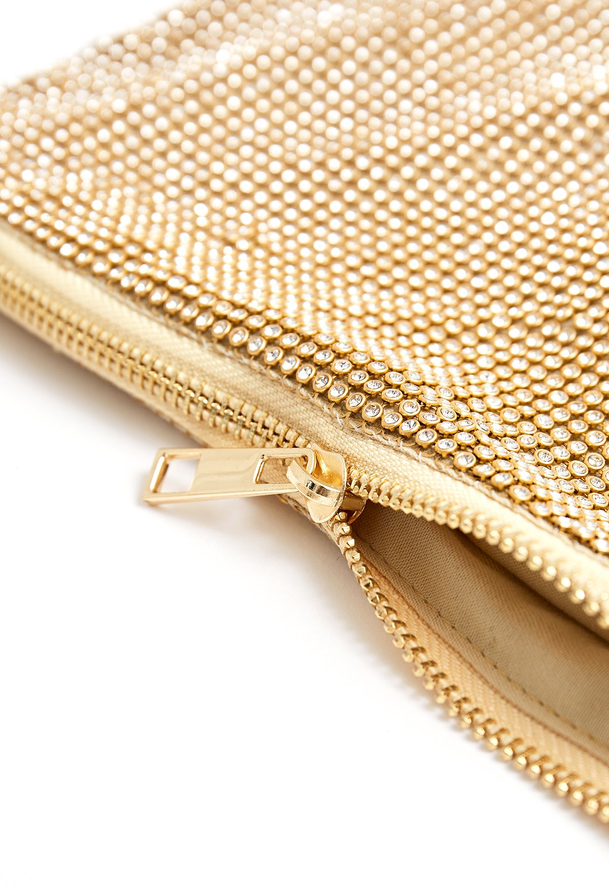 Bolso de hombro de doble cuerda con diamantes completos en dorado