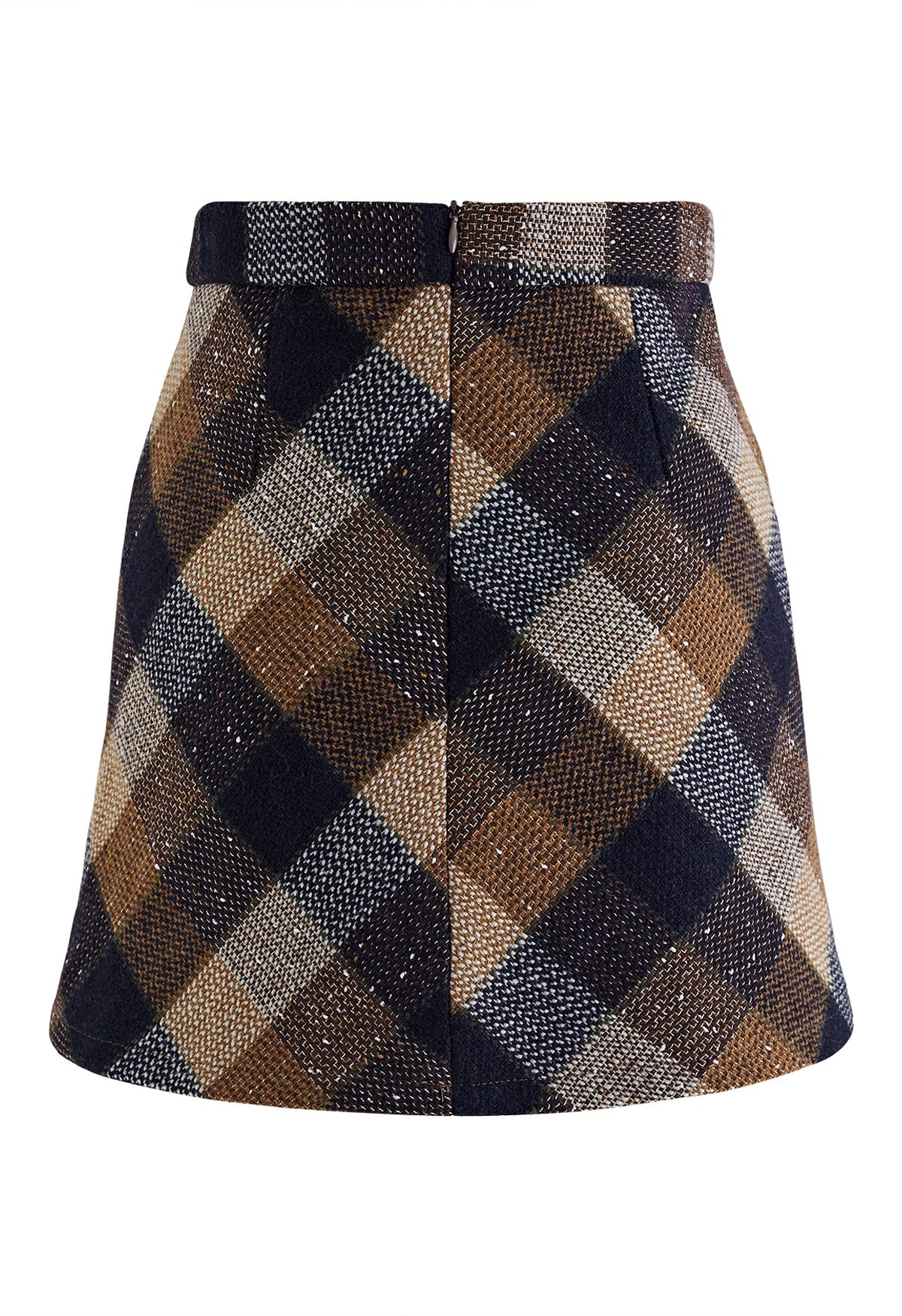 Minifalda de tweed a cuadros retro en tostado