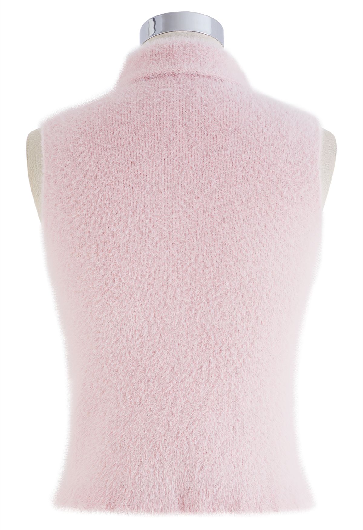 Camiseta sin mangas de punto difuso con cuello alto en rosa