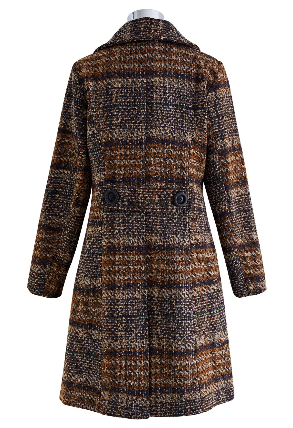 Abrigo retro de mezcla de lana con doble botonadura a cuadros en marrón