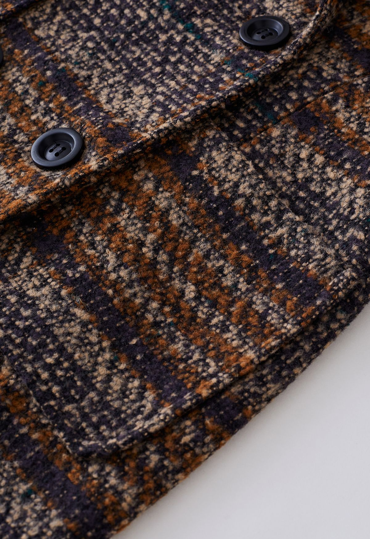 Abrigo retro de mezcla de lana con doble botonadura a cuadros en marrón
