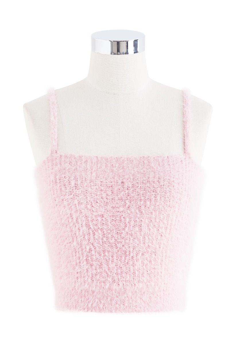 Conjunto de cárdigan y top de tirantes de punto difuso extrasuave en rosa