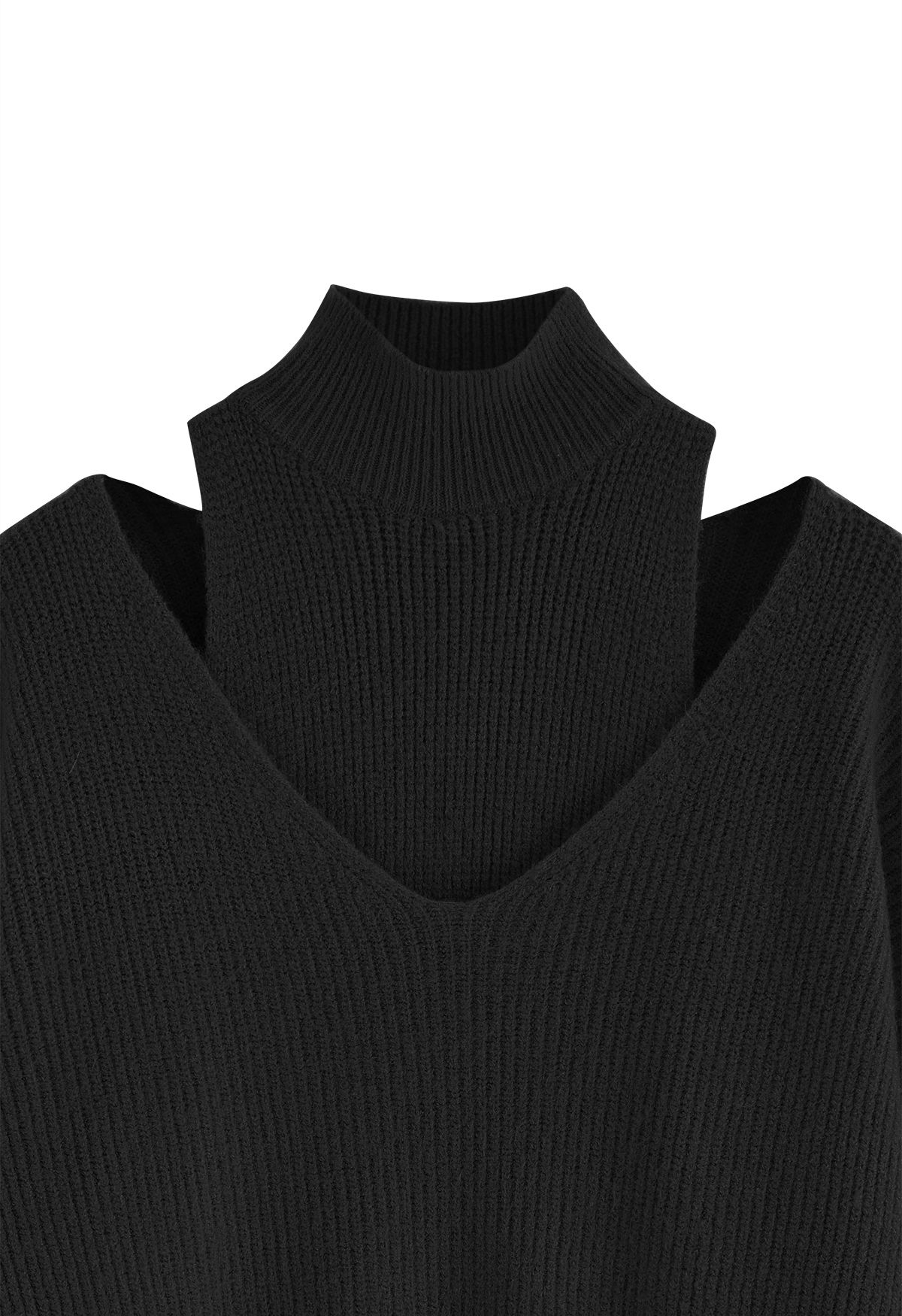 Vestido suéter de dos piezas con hombros descubiertos en negro