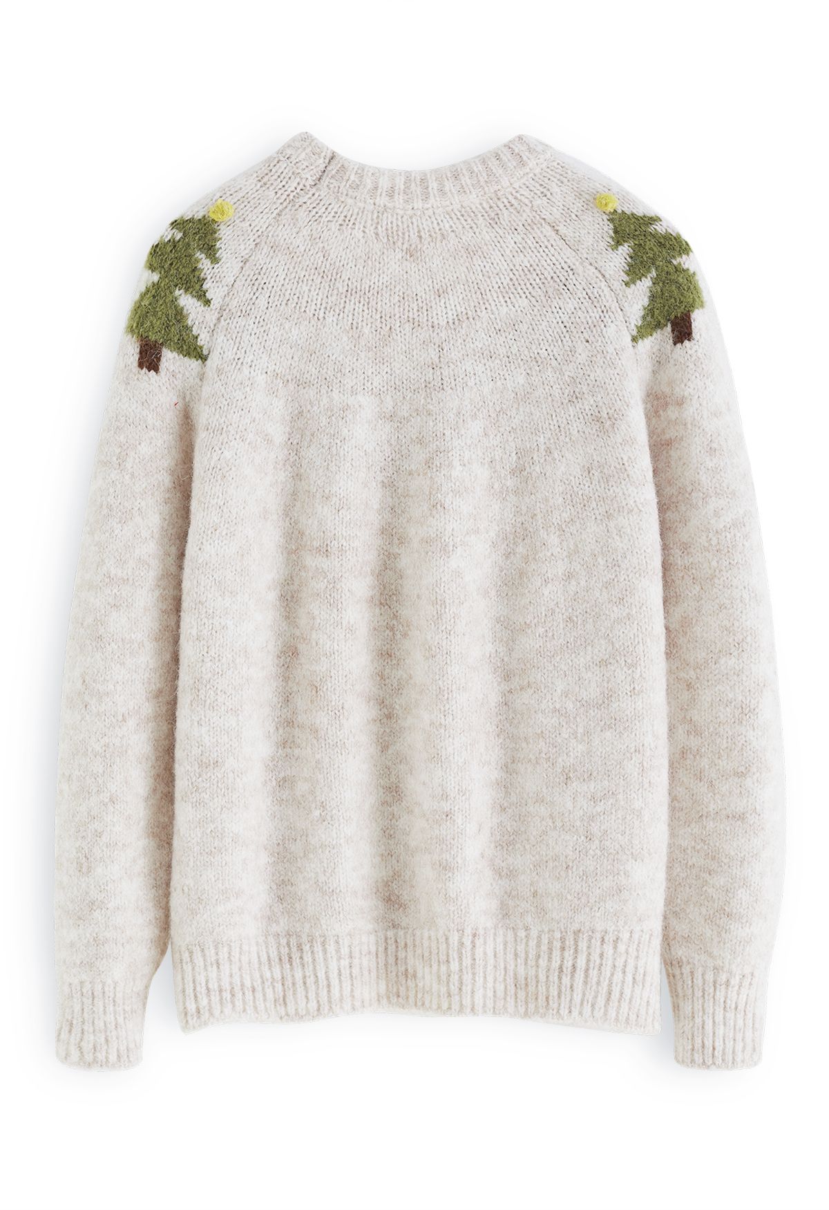 Suéter de punto grueso con pompones de árbol de Navidad en marfil