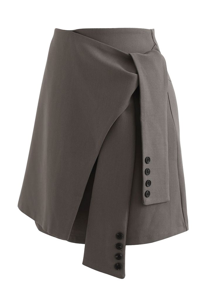 Minifalda con solapa en la cintura con lazo en gris topo