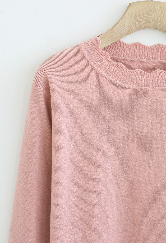 Suéter de canalé de punto suave fuzzy en rosa