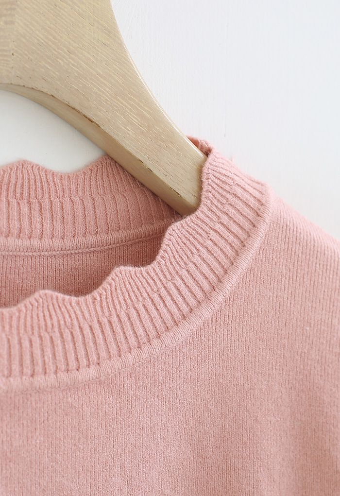 Suéter de canalé de punto suave fuzzy en rosa