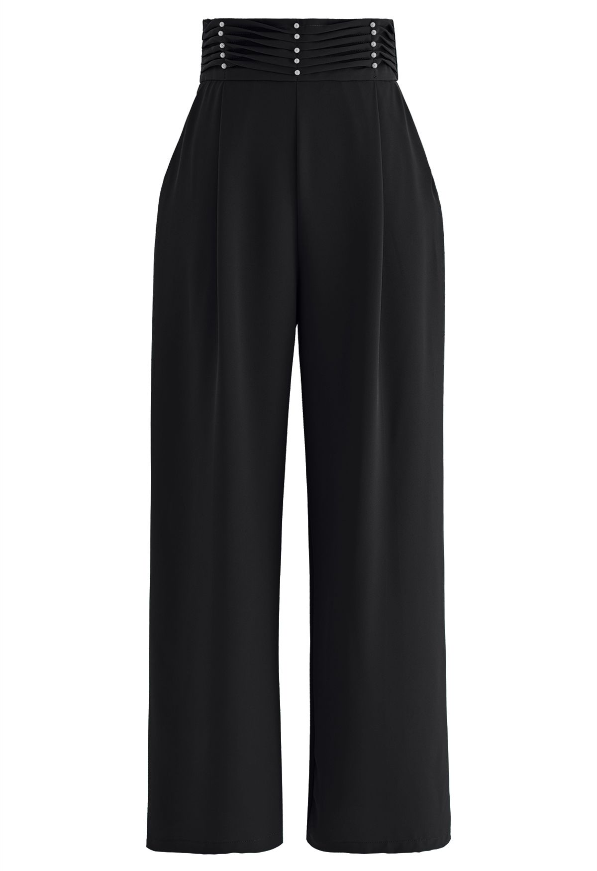 Pantalones de pernera ancha con cintura plisada nacarada en negro