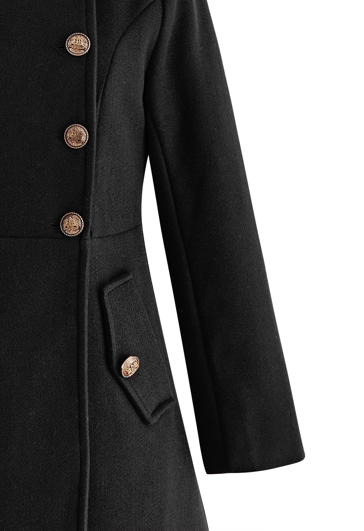 Abrigo largo de mezcla de lana con botones dorados de Modish en negro