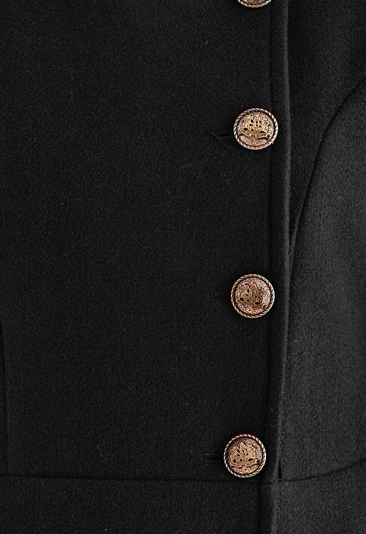 Abrigo largo de mezcla de lana con botones dorados de Modish en negro
