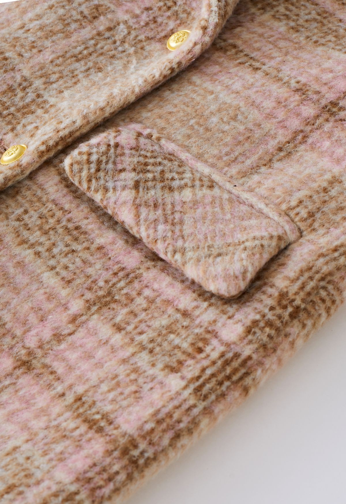 Abrigo largo de mezcla de lana con solapa de pico a cuadros en tostado