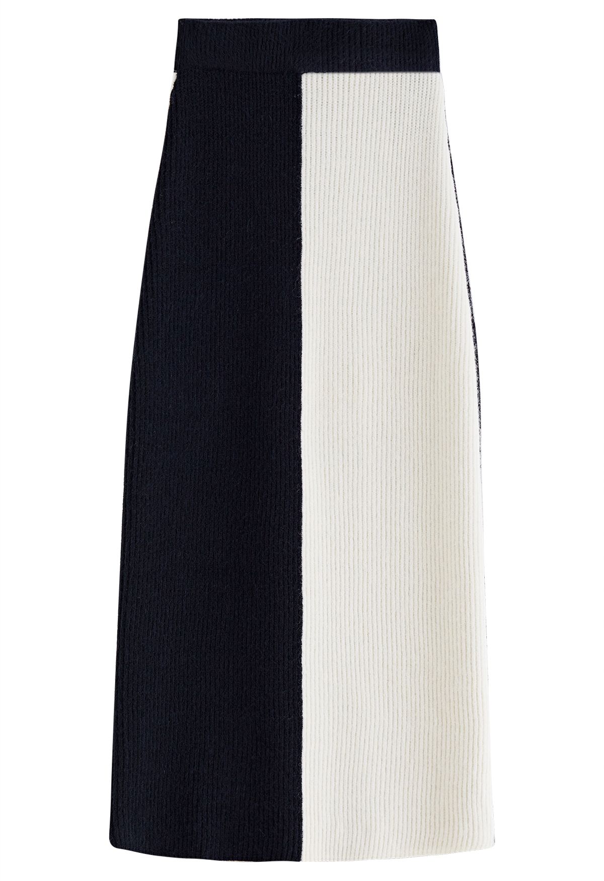 Conjunto de jersey extragrande de punto acanalado bicolor y falda lápiz en negro