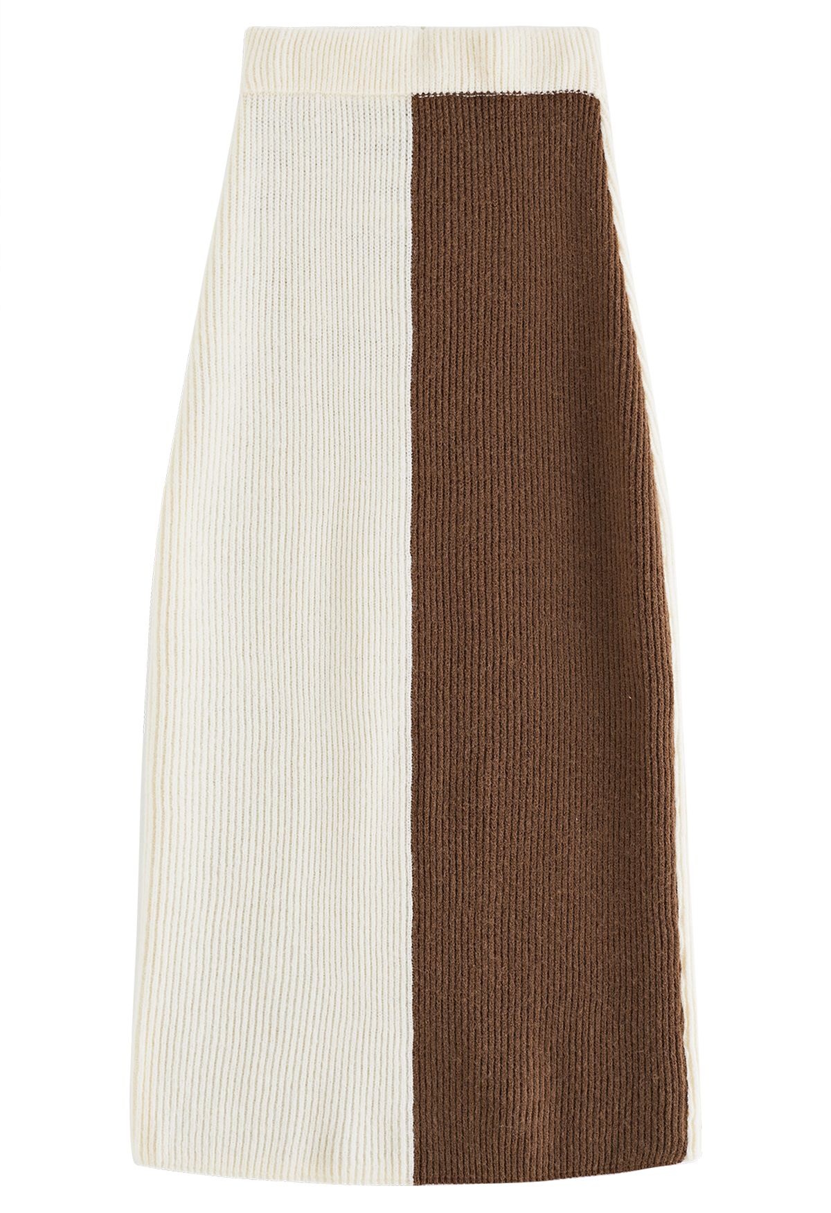 Conjunto de jersey extragrande de punto canalé bicolor y falda lápiz en marrón