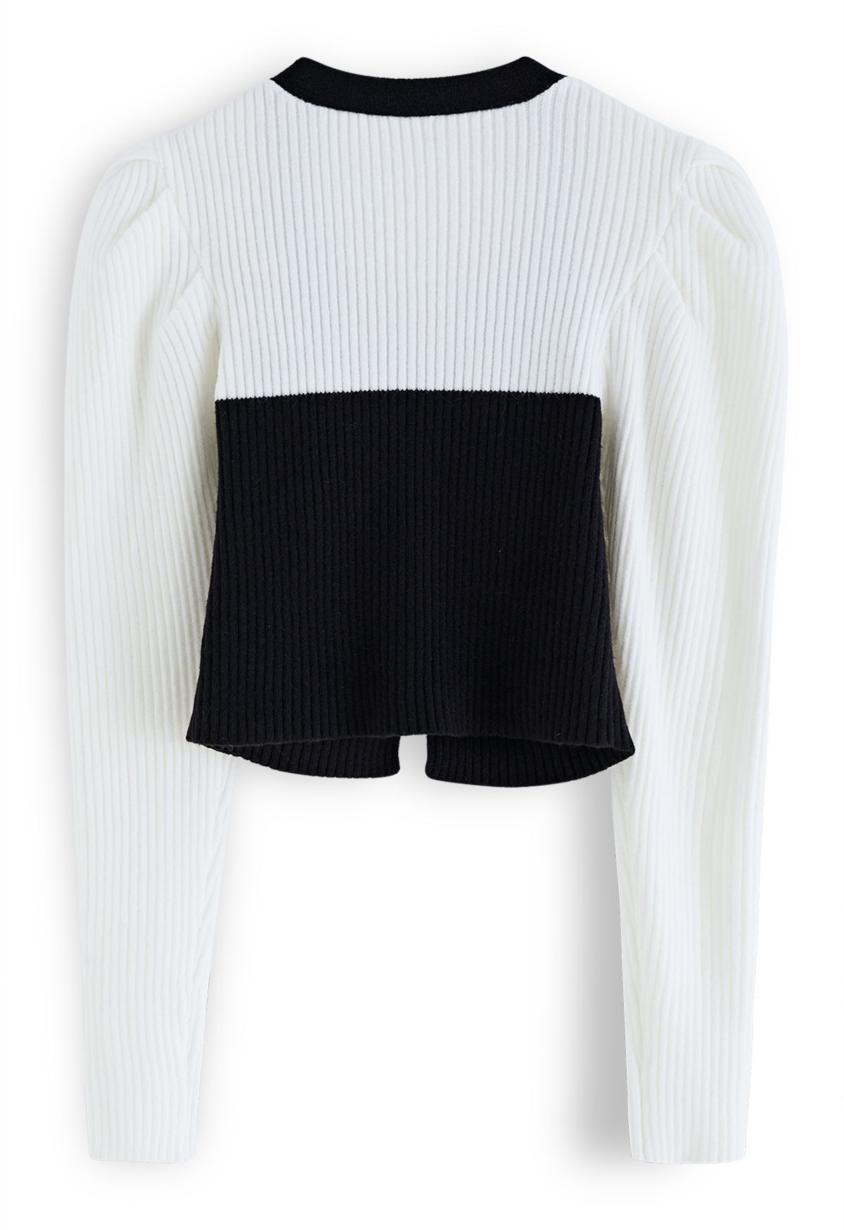 Suéter de punto con mangas abullonadas y botones en contraste en negro