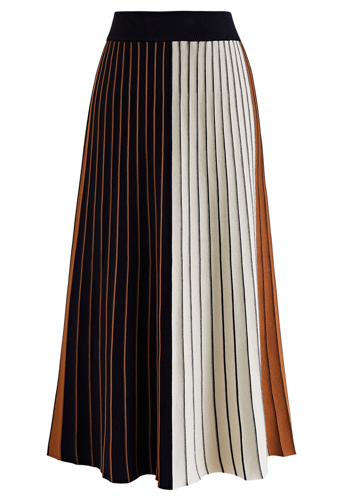 Falda midi con efecto plisado color block en caramelo