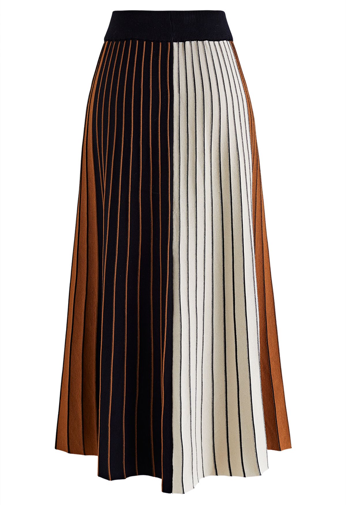 Falda midi con efecto plisado color block en caramelo