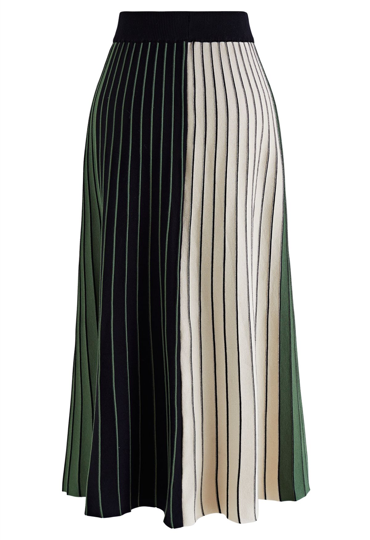 Falda midi con efecto plisado color block en verde militar