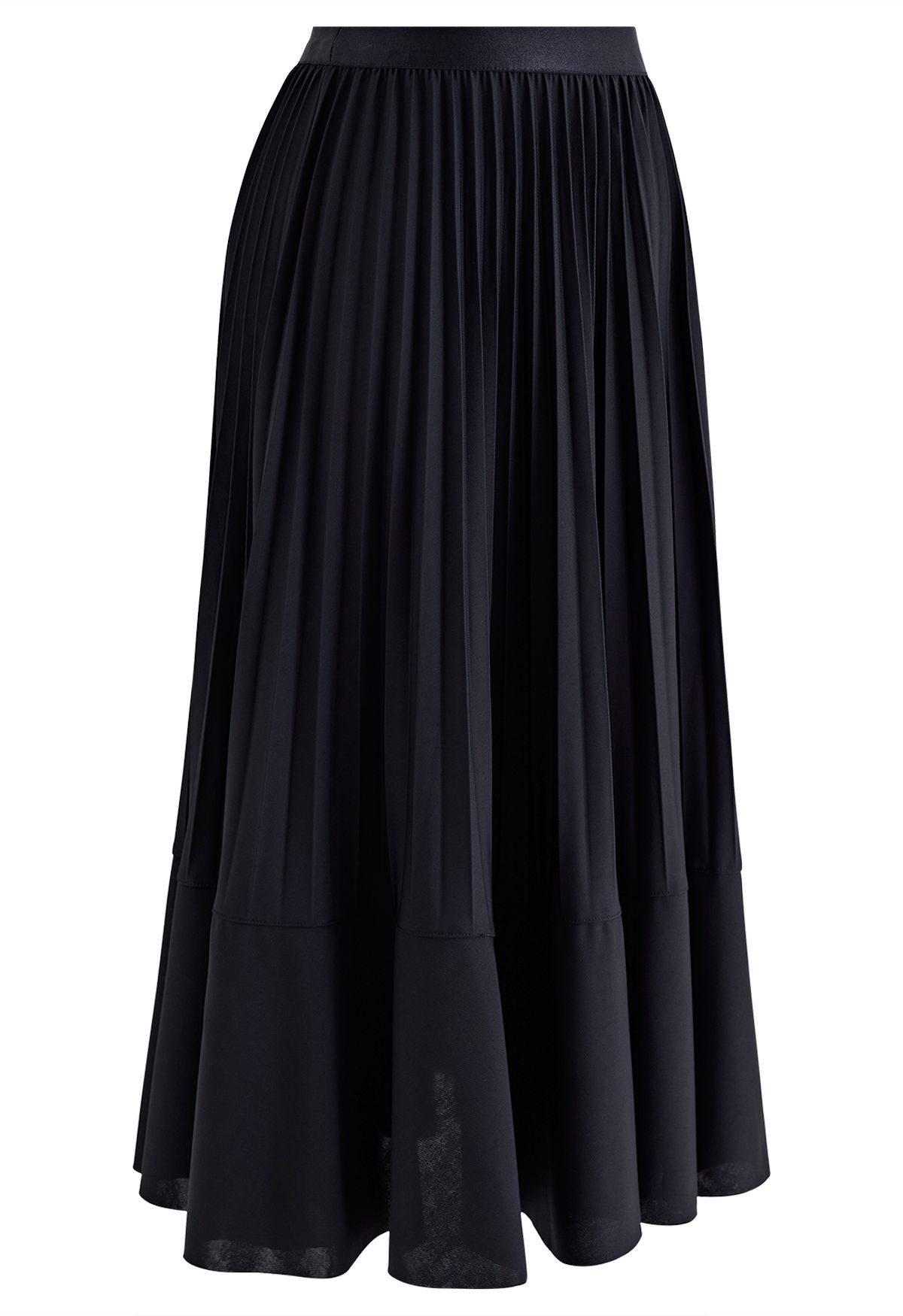 Falda midi plisada con detalle de costuras en negro