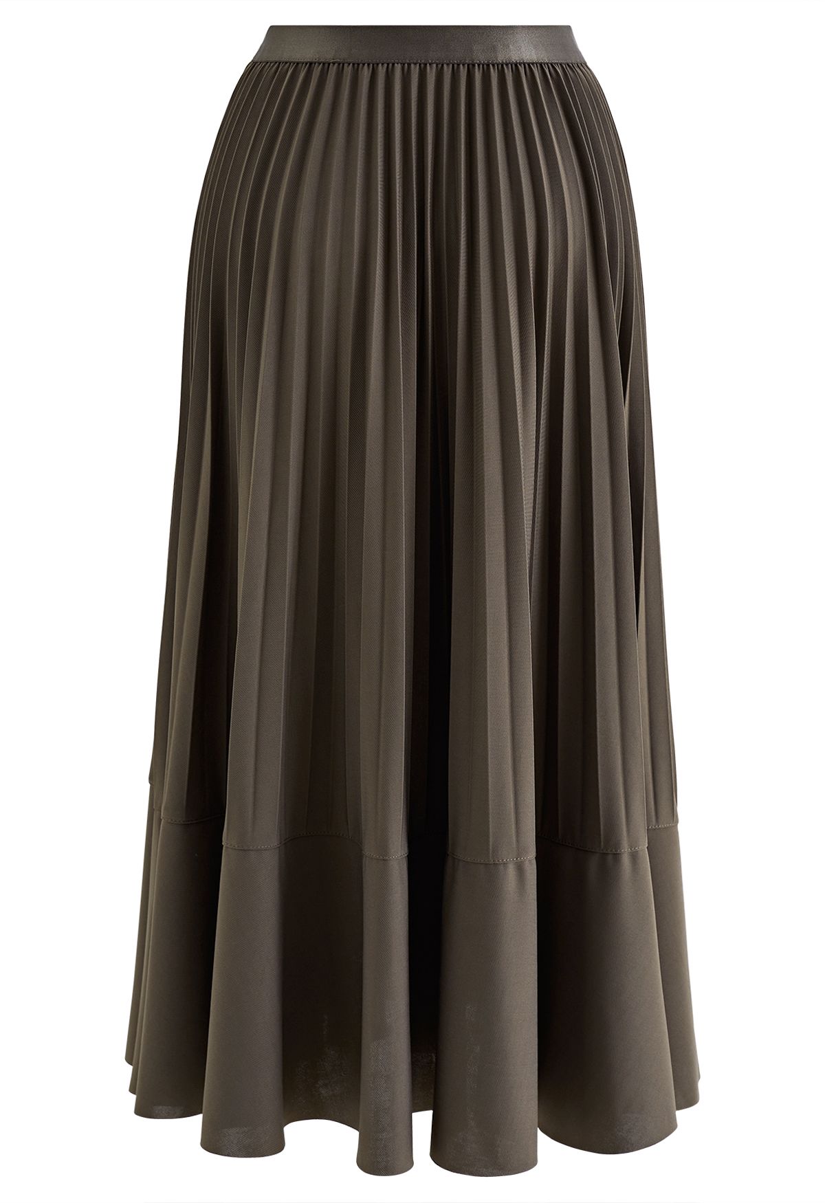 Falda midi plisada con detalle de costuras en caqui oscuro