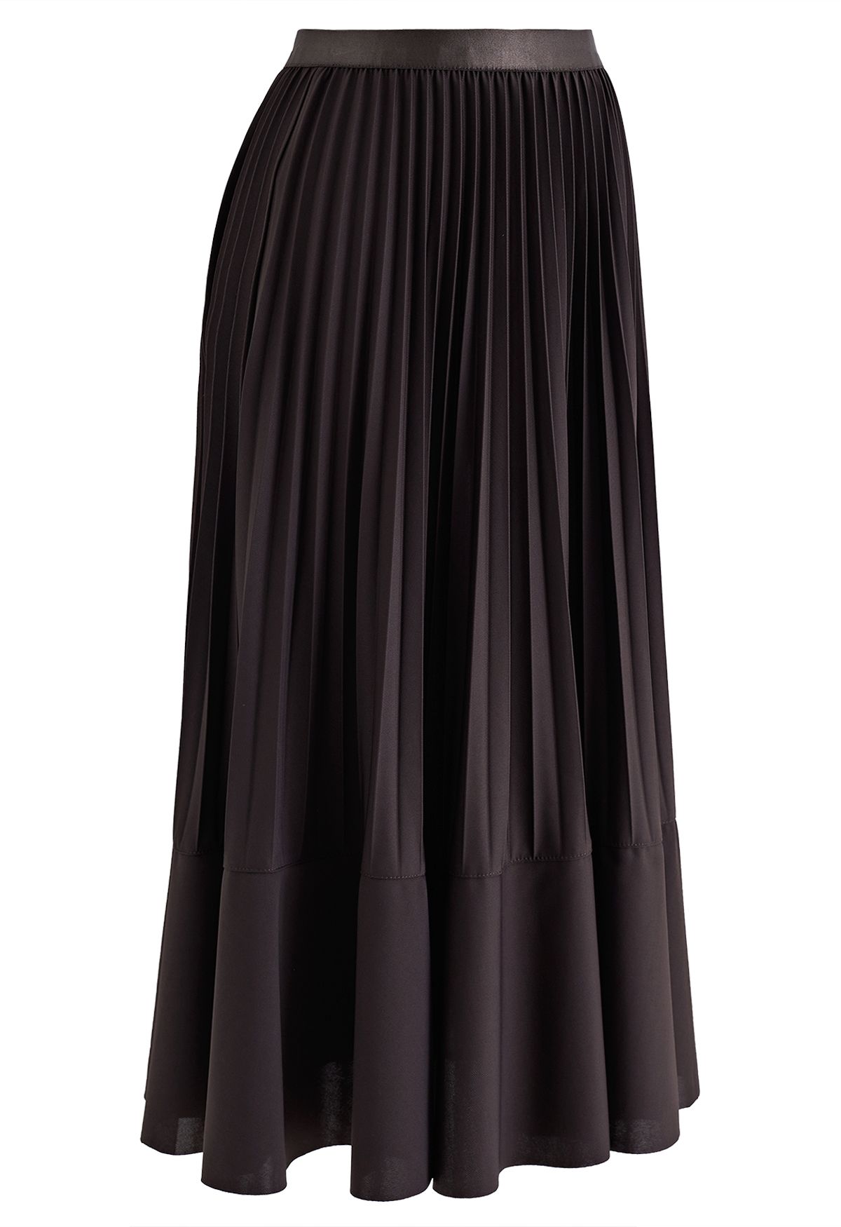 Falda midi plisada con detalle de costuras en marrón